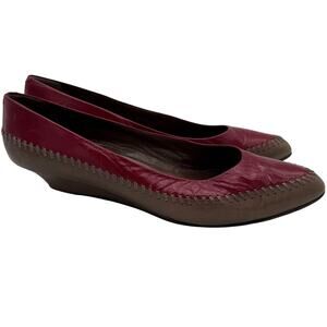 Vintage 90s Miguel Hernandez Wedge Leather Spain Slip Colorblock Red Shoes 9.5